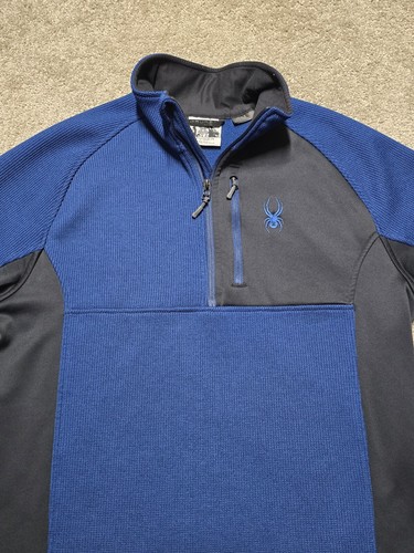 Spyder Pullover Mens Medium Blue 1/4 Zip Sweater Knit Fleece Jacket Outdoor - Picture 2 of 18