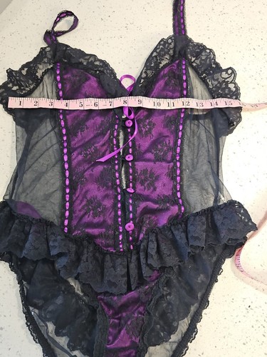 Vintage Corset Bodysuit Purple And Black Lace Size M Vandemere Whimsigoth Goth - Picture 12 of 12