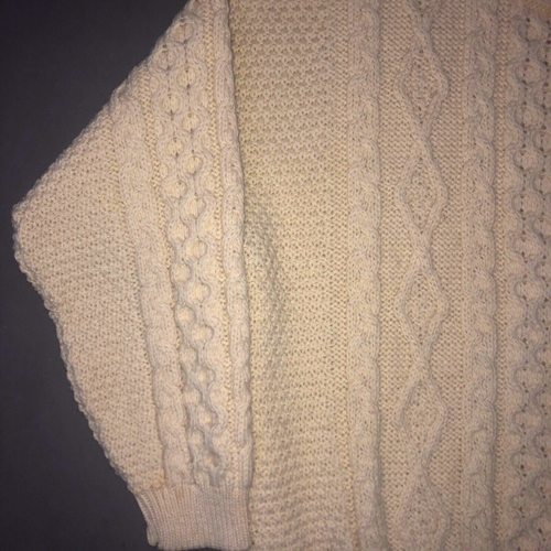 Vintage TIVOLI ARAN IRISH WOOL FISHERMAN'S SWEATER Cream Ireland Knit Ivory XL - Picture 4 of 9