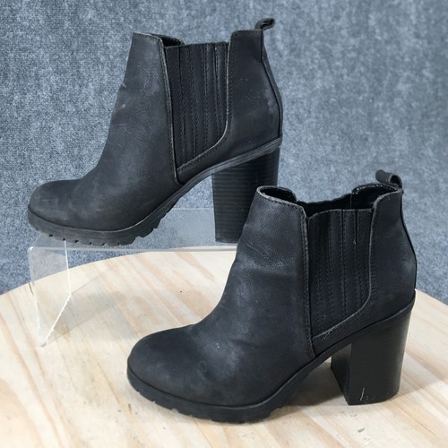 Sam & Libby Boots Womens 8.5 Chelsea Black leather Block Heels Pull On Casual - Picture 2 of 17