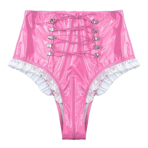 Women High Waist Panties Leather Knicker Lace-up Zipper Crotch Briefs Underwear - Picture 31 of 34