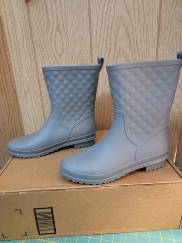 Women's Mid Calf Rain Boots Waterproof Lightweight Garden Shoes sz 7 Grey - Picture 3 of 11