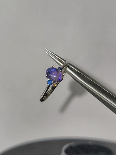 Opal Ring Sterling Silver with 2 Blue Sapphires - Picture 3 of 6