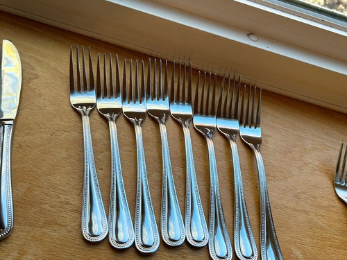 Beaded Round Tip Stainless Steel Forks Knives Spoons Teaspoon Set 8/5 Pc = 40 - Picture 5 of 11