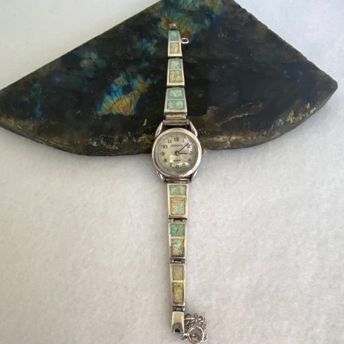 Vintage Sterlingsilber 925 Südwest-Stil Opal-Inlay Anasazi Quarzuhr 6" - Bild 24 von 24