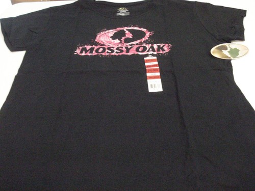 Mossy Oak Women's Short Sleeve T-Shirt Various Sizes NEW Black with Pink Logo - Picture 2 of 2