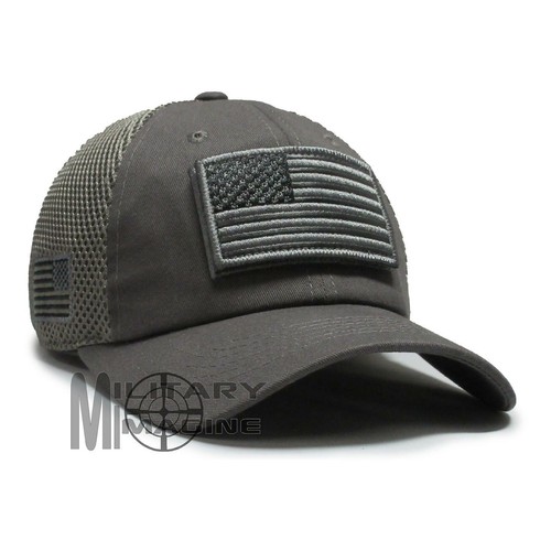 USA American Flag Hat Gray Detachable Patch Micro Mesh Tactical Cap - Picture 1 of 7