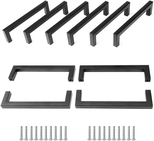 10 Pack Matte Black Square Cabinet Pulls Drawer Handle Hardware Stainless Steel - Picture 2 of 10