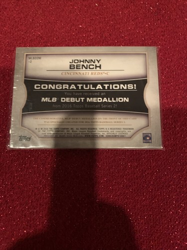 2016 Topps MLB Debut Medallions Series 2 #MLBD2M-2 Johnny Bench Cincinnati Reds - Picture 2 of 2