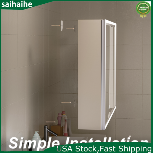 39.4 Inch Bathroom Mirror Cabinet Lighted Medicine Cabinet w/ Dimmable LED Light - Picture 3 of 12