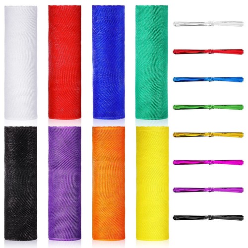 8 Rolls Mesh Ribbon Mesh Wreath Supplies Metallic Foil Mesh Ribbon with 160 P... - Picture 2 of 7