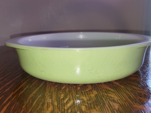 Vintage Pyrex Glas Limettengrün #221 8 Zoll Kuchenform Runde Griff Schüssel MCM EUC - Bild 3 von 16