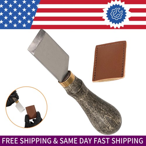 Handmade Forged Straight Leather Skiving Knife Flat Leather Cutting Wooden Knife