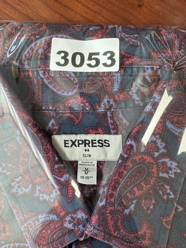 Express Shirt Mens Medium Slim Red Paisley Boho Hippie Streetwear Dark Academia - Picture 7 of 7