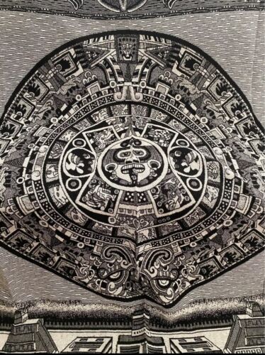 TEJIDO CALENDARIO AZTECA Diseño MANTA MEXICANA Decoración Pared Colgante Alfombra NEGRO 91x81 - Imagen 2 de 4