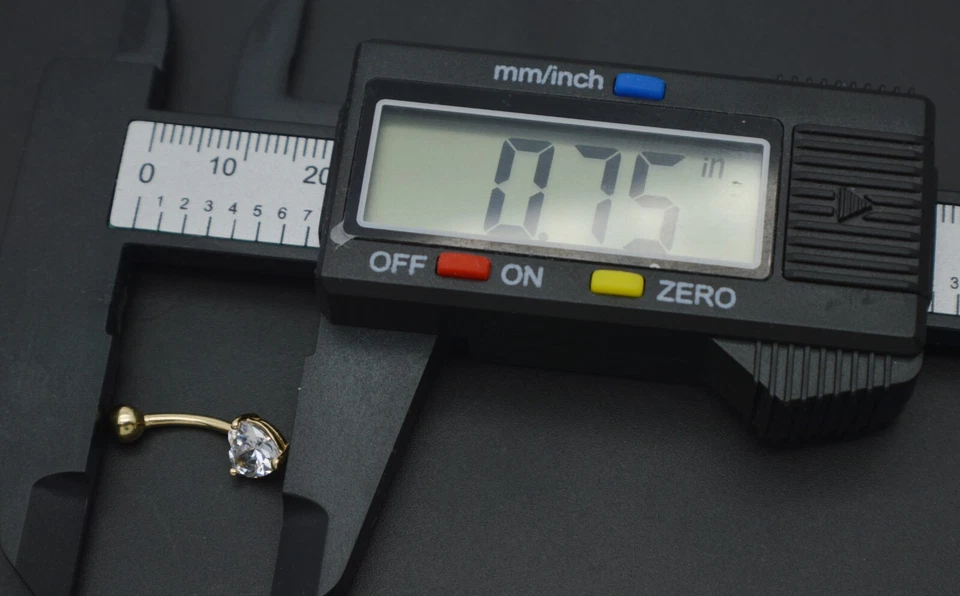 Anillo ombligo corazón ombligo oro amarillo macizo 14K 0,75" Foto 3 de 4