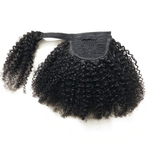 Women Ponytail Kinky CURLY 100% Human Hair Clip In Wrap Around Natural Black - Picture 19 of 31