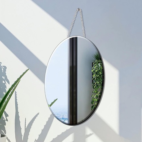 Oval Silver Mirror with Iron Chain for Wall Decor 12x16 inch - Picture 6 of 7
