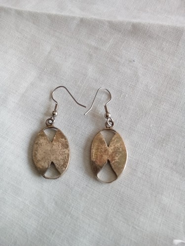 Vintage Signed Sterling Silver Abalone Oval Dangle Drop Earrings Mexico - Picture 3 of 9