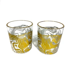 Talianna Malachite DOF Glasses 24K Gold Detail Patterned Drinkware New Set of 2