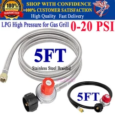 5FT High Pressure Propane Regulator Hose, 0~20PSI Adjustable Propane Tank BBQ
