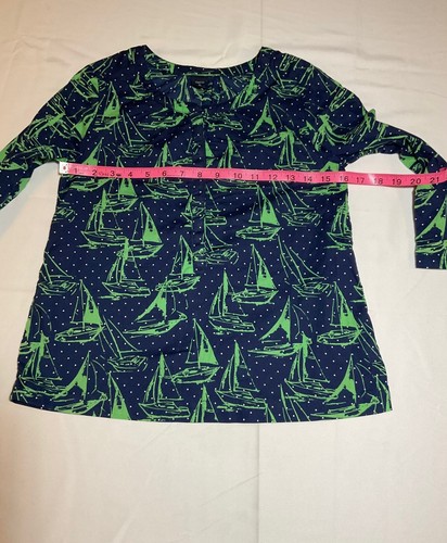 Gap Girls Size XL 12 Navy Blue with Green Boats Lightweight Blouse Beach Summer - Picture 5 of 9