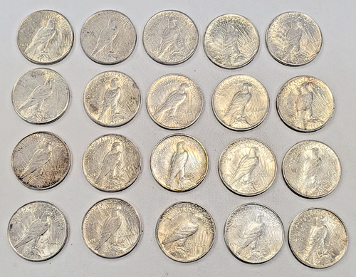 20-Coin Lot US Silver Peace Dollars Lot 20 Coins Mixed Dates 90% XF+ S107 - Picture 2 of 8