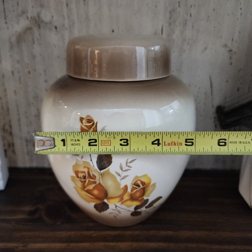 Vintage Ingwerglas Vase MCM Küche gelbe Rosen Retro braun 50-60er Jahre Deko - Bild 3 von 6