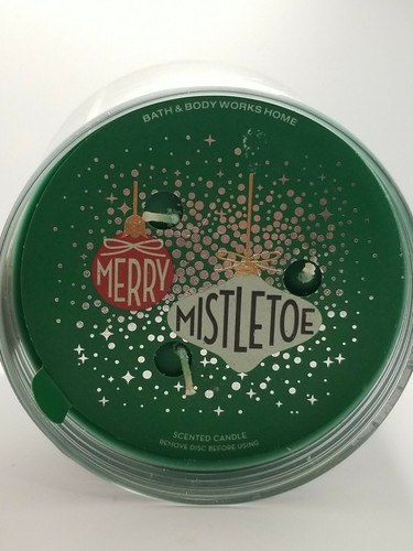 BATH & BODY WORK'S MERRY MISTLETOE SCENTED 3 WICK CANDLE 14.5oz NEW - Picture 2 of 4