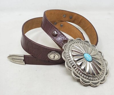 Leather Belt with Conch Vintage Vintage Sterling Silver Southwest Concho Belt on Leather* - Etsy main image 4