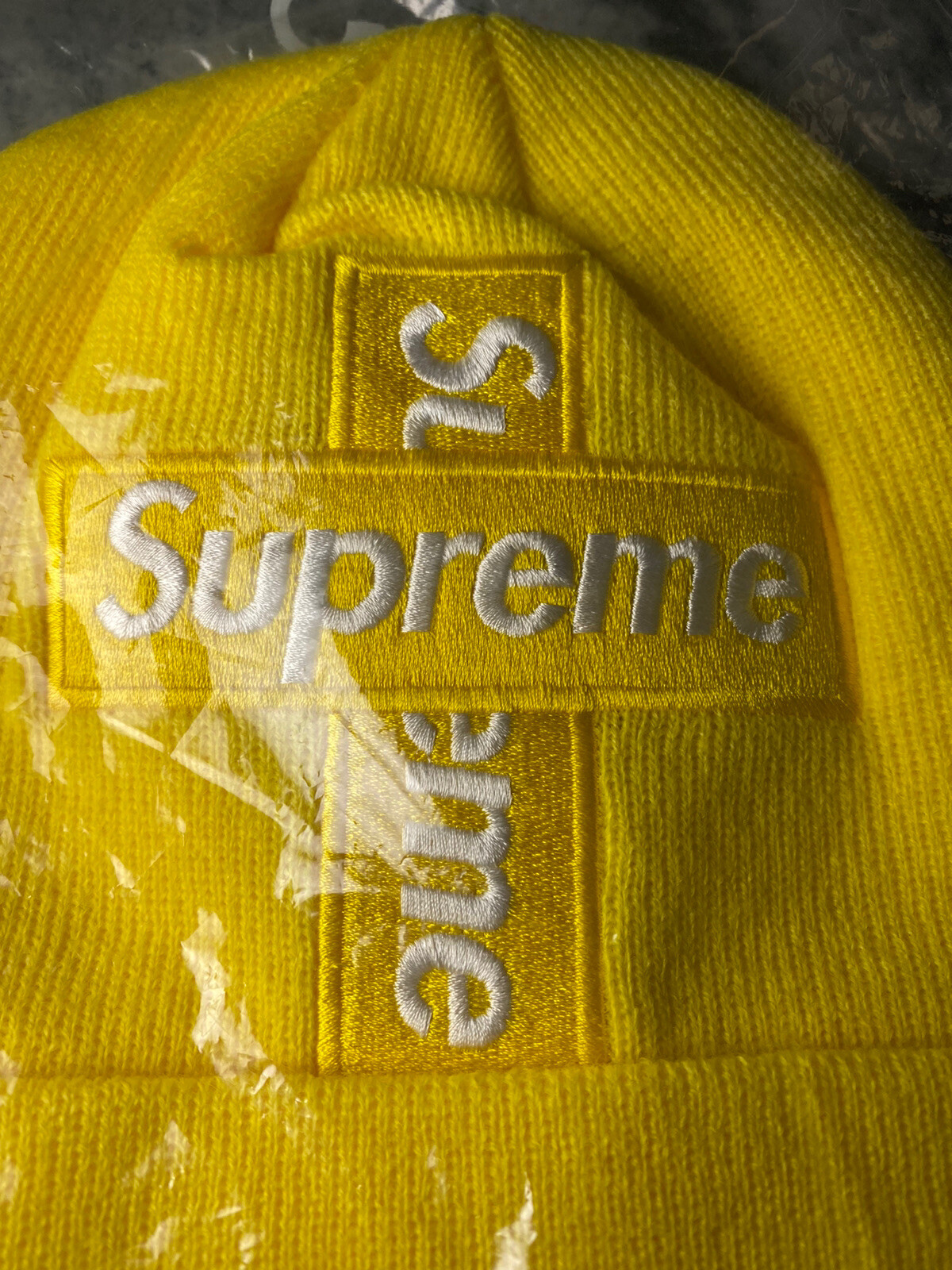 Supreme New Era Cross Box Logo Beanie Yellow 100% Authentic