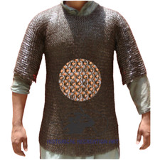 MILD STEEL FLAT WEDGE RIVETED OIL FINISH CHAIN MAIL HAUBERGEON, SHIRT