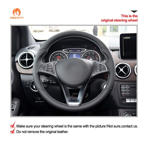 MEWANT Funda de volante de cuero sintético en relieve para Benz W205 C117 C218 W213 X156 W166 - Imagen 2 de 10