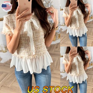 Women-Summer-T-Shirt-Short-Sleeve-Mesh-Crew-Neck-Formal-Loose-Blouse-Party-Tops