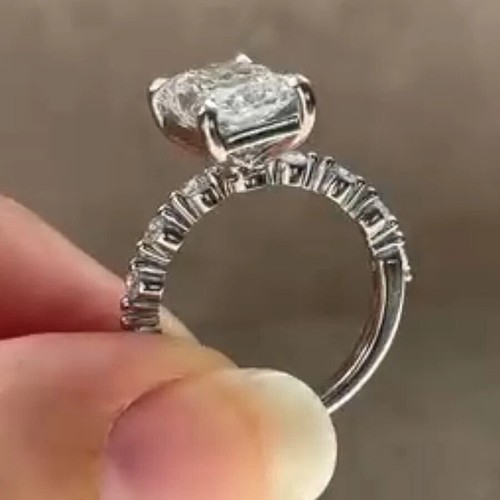 2.90 TCW Radiant Moissanite Unique Design Engagement Ring 14K White Gold Plated - Picture 4 of 7