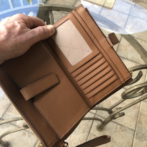 Michael Kors Women Large Leather Double Zip Wallet Phone Case Wristlet Clutch - Picture 5 of 12
