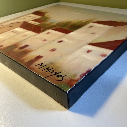 Signed M Hayes Painting On Canvas Building House Village 16 x 16in Unframed - Picture 6 of 12