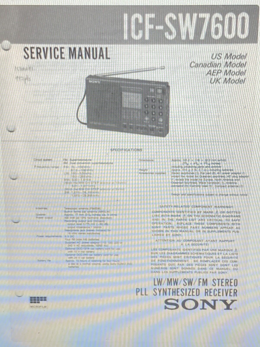 Sony Icf-sw7600 Service Manual Digital | eBay Sony Icf-sw7600 Service Manual Digital | eBay