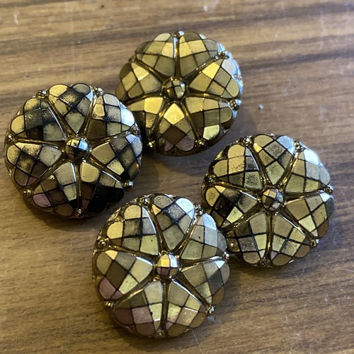 Vintage 4er Set französischer tiefschwarzer Glasknopf vorne bronziert 20 mm - - Bild 6 von 6