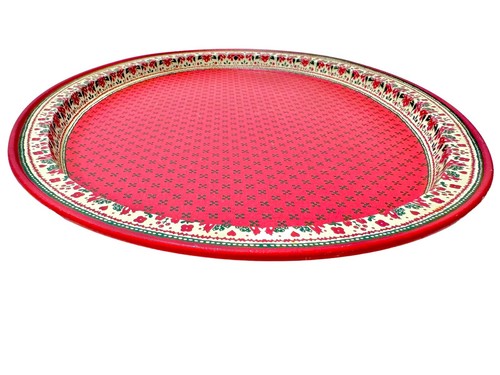 Vintage 1980's Christmas Flowers & Bows Red Green Ivory Metal Tin Serving Tray - Bild 10 von 11