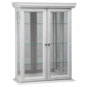 White Curio Cabinet Display Case Glass Doors Hanging Wall Mounted