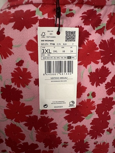 MNG Mango Women's Plus Wrap Floral Dress Petal Pink Red Flowers Plus Sz 3XL New - Picture 9 of 13