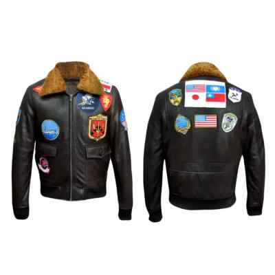 Men Top Gun Jacket ] Pete Maverick Bomber Fur Collar Flying Flight jacket