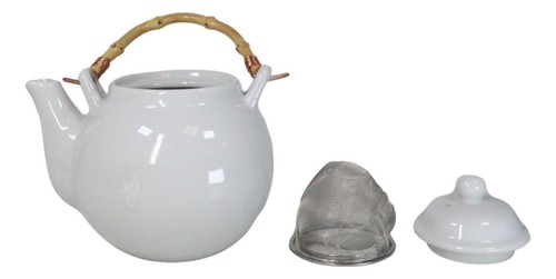 Sleek White 35oz Bone China Ceramic Tea Pot Teapot With Bamboo Handle Collection - Bild 6 von 9