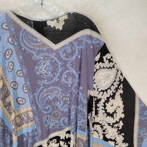 Vtg 90s Blue Floral Sheer Mesh Flared Sleeve Boho Top Womens Blouse Plus Size 3X - Picture 12 of 18