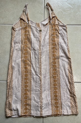 Rip Curl Alma Front Button V-Neck Stripe Mini Embroidered Dress Beige/Gold Sz M - Picture 9 of 15