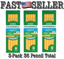 3-Pack Ticonderoga® 36 Yellow Beginners Elementary Fat Pencils w/ Eraser #2hb