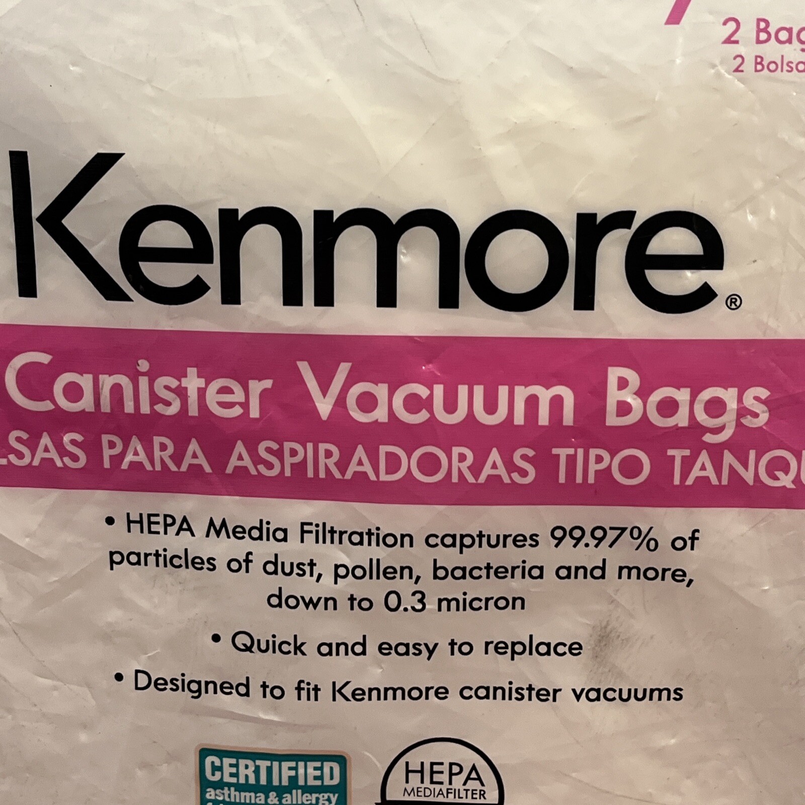 Kenmore Canister Vacuum Bags Q/C 20 53291 HEPA Filtration 2 Bags