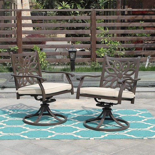 7 Piece Cast Alumium Patio Dining Set Round Table Outdoor Swivel Chair - Picture 12 of 14