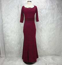Carolina USA VTG 90's Y2K Dark Red Lace Trumpet Maxi Dress S Vamp Goth Witchy